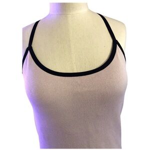 NEW Love&Sports Lined Padded Bra Razorback Taupe Ribbed Tank Top with Black Trim
